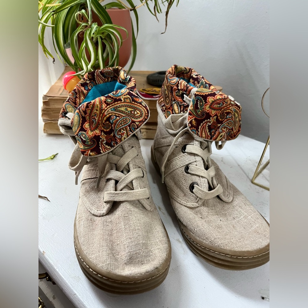 Paisley Beige Lace Up Boots